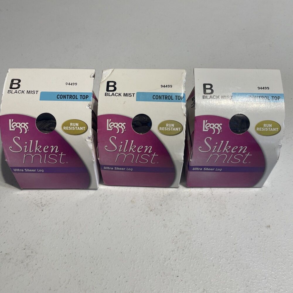 3 Legg's Silken Mist Control Top Ultra Sheer Leg Size B Black Mist Pantyhose
